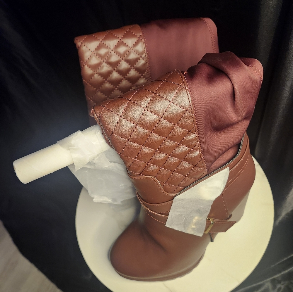 Elegant Burgundy Quilted Women's Boots